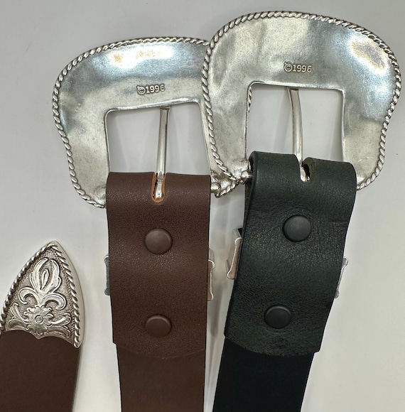 Western Belt, Classic 3 Piece Buckle Set, Black or Brown 1.5 Inch