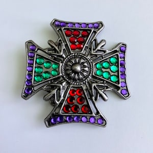 Glamrock Vintage Gothic Cross Belt Buckle Purple Red Green Rhinestones Bling Victorian Glam