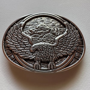 Vintage Interchangeable Eagle Hawk Belt Buckle Mountain Americana Western Buckle Antique Nickel