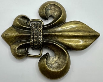 Large Vintage Belt Buckle, Fleur De lys, Antique Brass, Unique, Rare, Interchangeable Belt Buckle, Heavy, High Quality, Gifts for Her