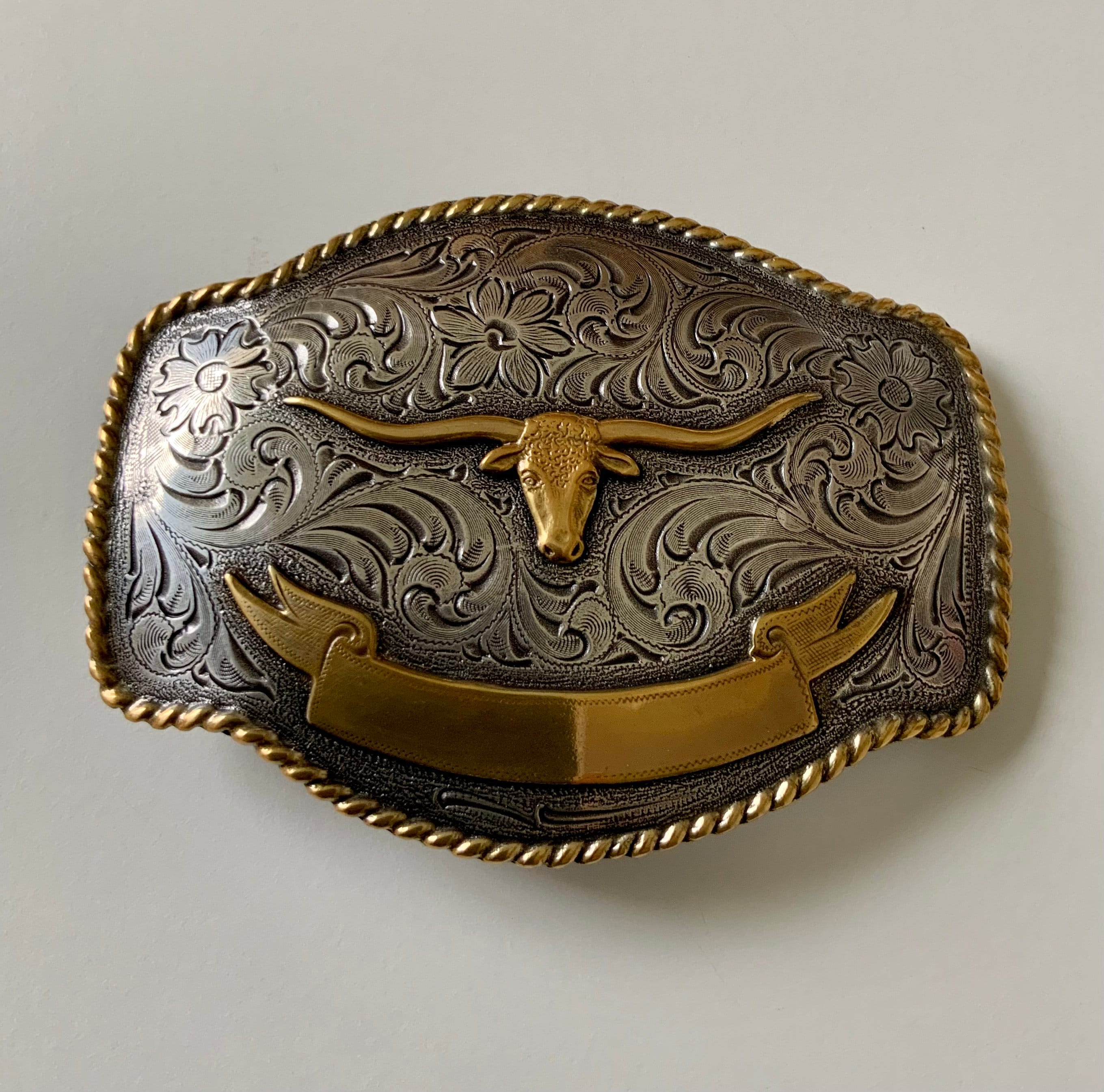 2746 Western Leather Belt With Antique Gold Longhorn Buckle Vintage Cody James Men main image 3