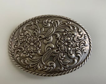 Vintage, Western, Oval, Floral, Engraved Cowboy, Rodeo Belt  display picture 1