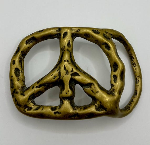Interchangeable Belt Buckle Solid Brass Peace Sig… - image 1