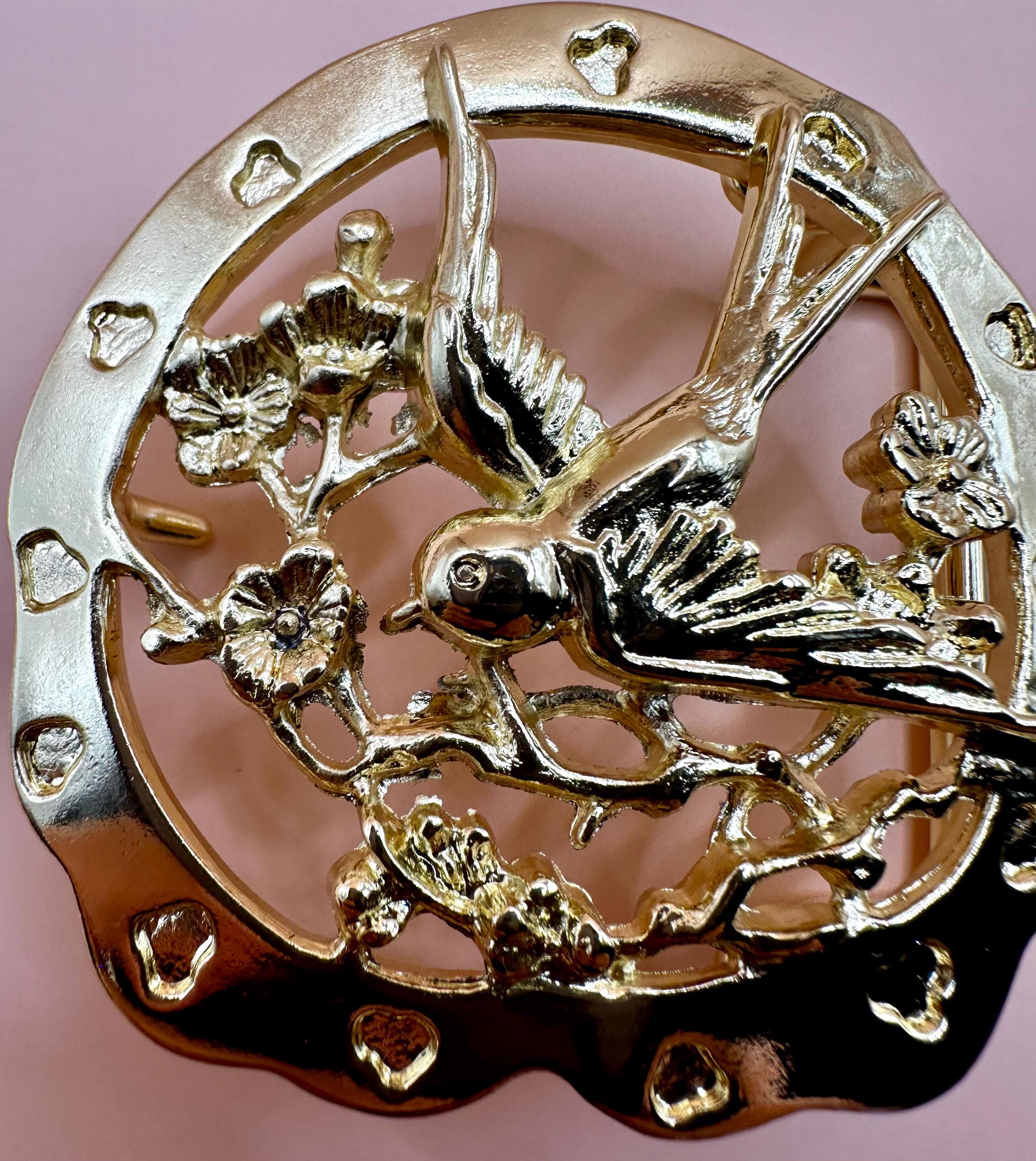 Vintage Rare Bird Swallow Round Circle Belt Buckle Kistch  display picture 2