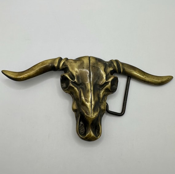 Vintage USA made, Steerhead, Bull Skull Belt Buckle, Interchangeable, Brass Vintage USA Made, Steerhead, Bull Skull Belt Buckle  main image 2