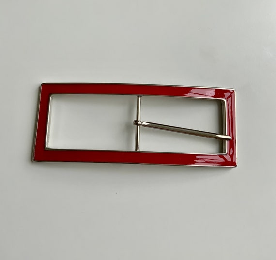 Large Red Rectangular Centre Bar Belt Buckle Retr… - image 1