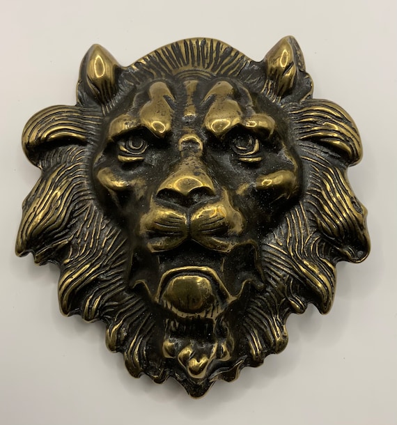 vintage brass lion head buckle belt Vintage Metal Belt Buckle, Brass, Lions Head, Lion, King of  main image 3