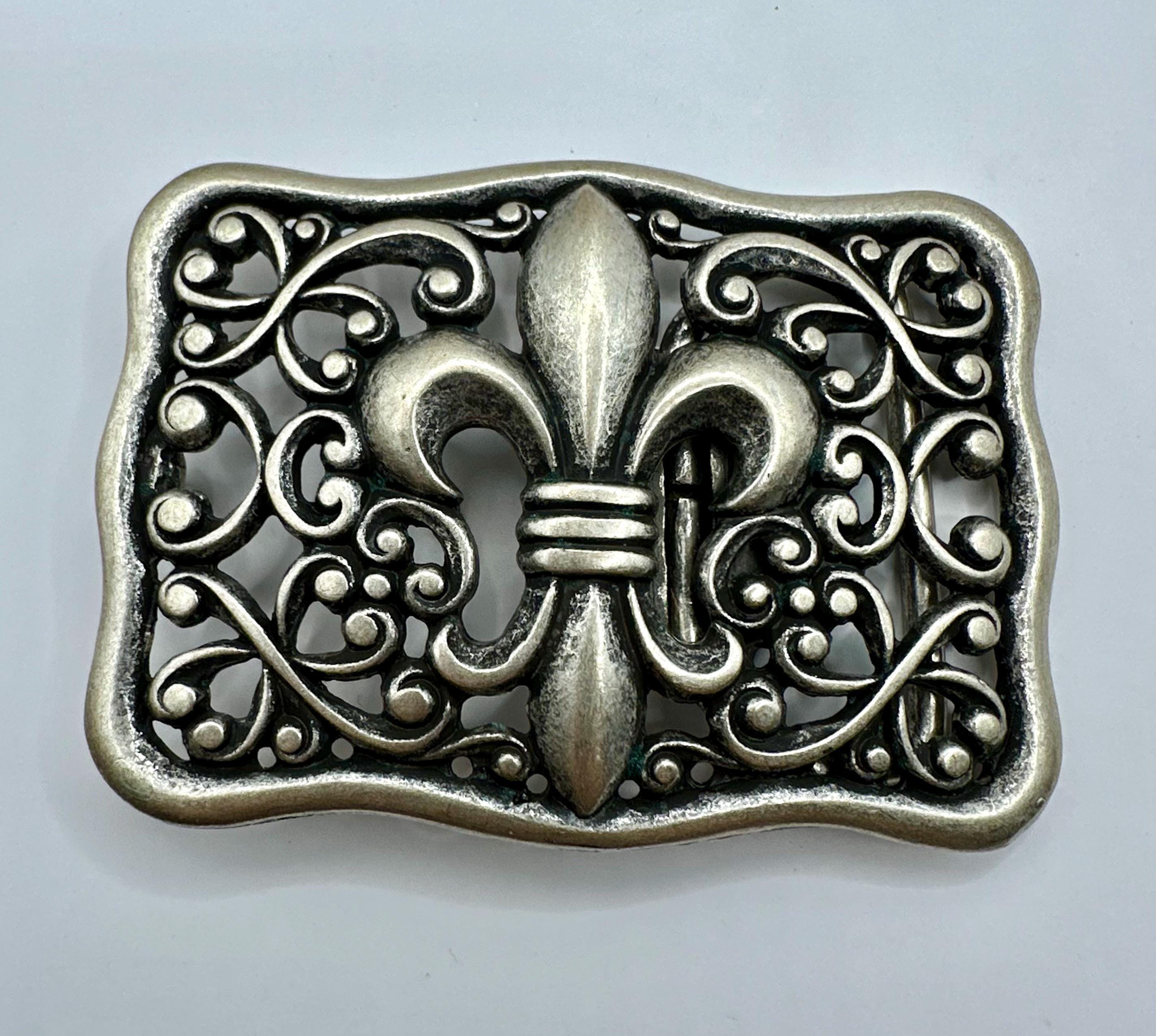 Belt Buckle, Fleur-de-Lis Snakeskin, NWOT Artisan Handcrafted Fleur de Lys Belt Buckle - Cellar Leather main image 4
