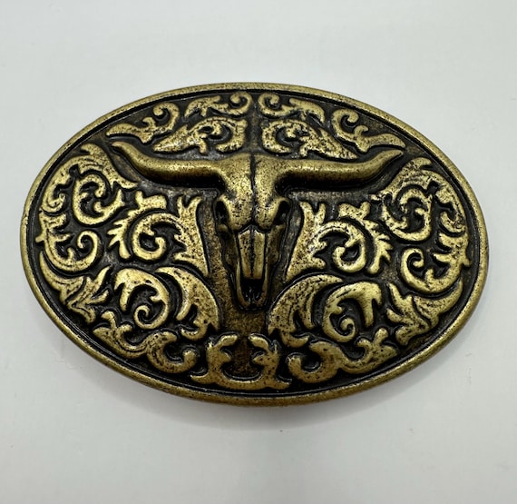 Vintage Oval Antique Brass Belt Buckle, USA Made 