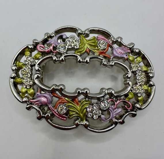 Vintage Belt Buckle, Rhinestones, Silver, Floral and Vine  display picture 3