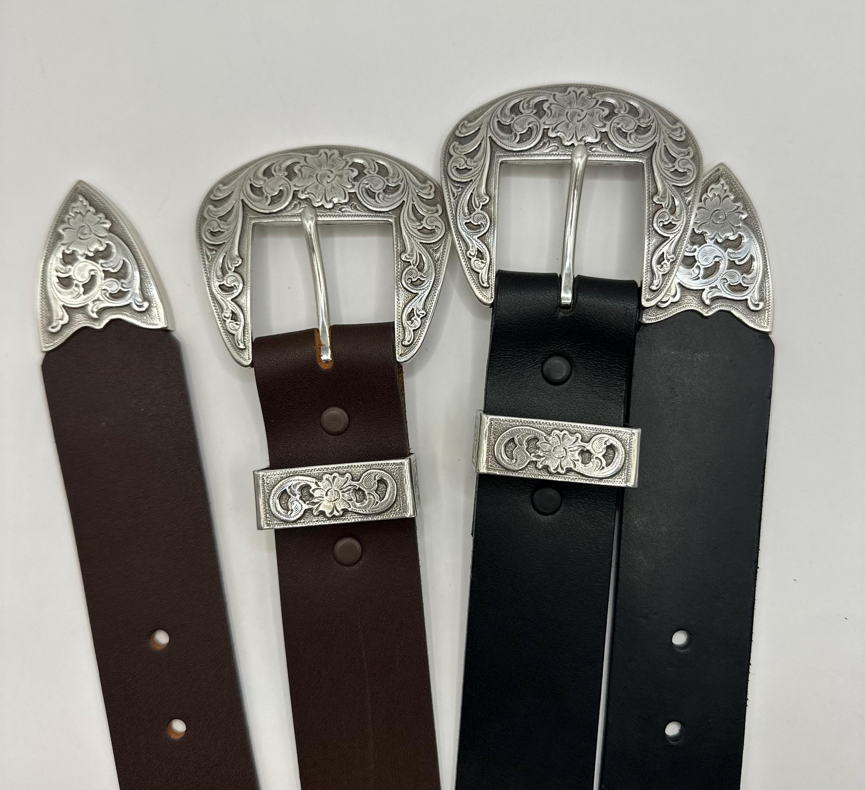 Vintage Western Belt Classic 3 Piece Buckle Set Black or 