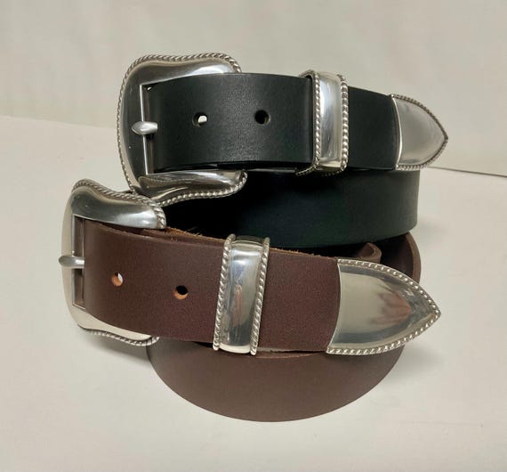 Western 3 Piece Buckle Set Brown or Black 1.5 Inch Genuine  display picture 1