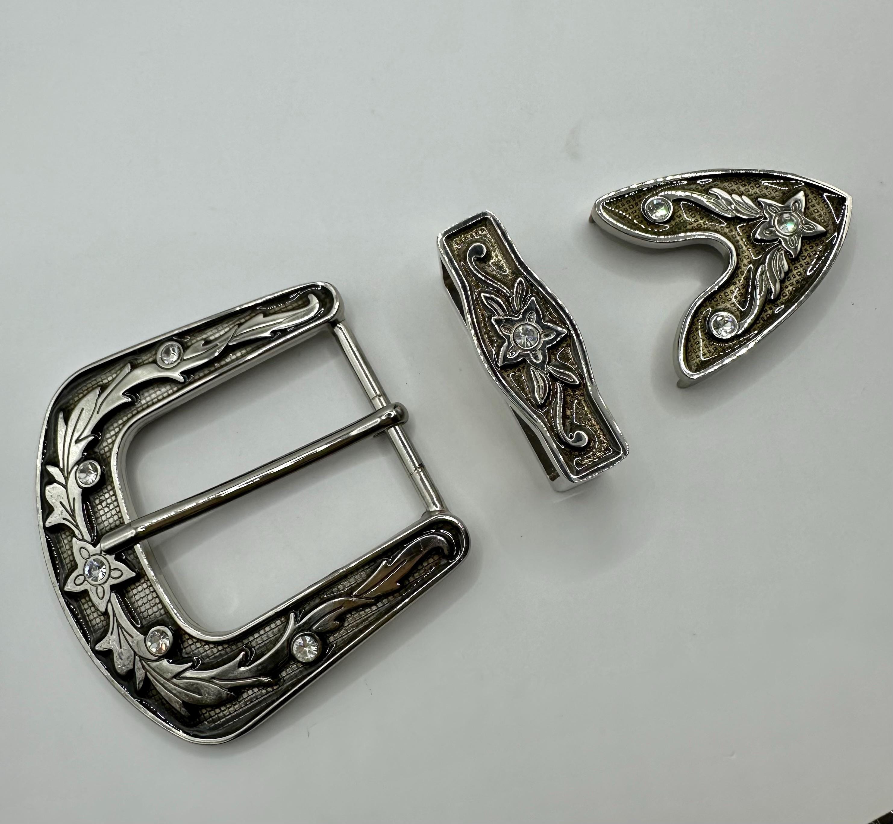 Set of 3 Vintage Belts with Decorative Buckles Vintage 3 Piece Western Belt Buckle Set - Floral Engraved  main image 3