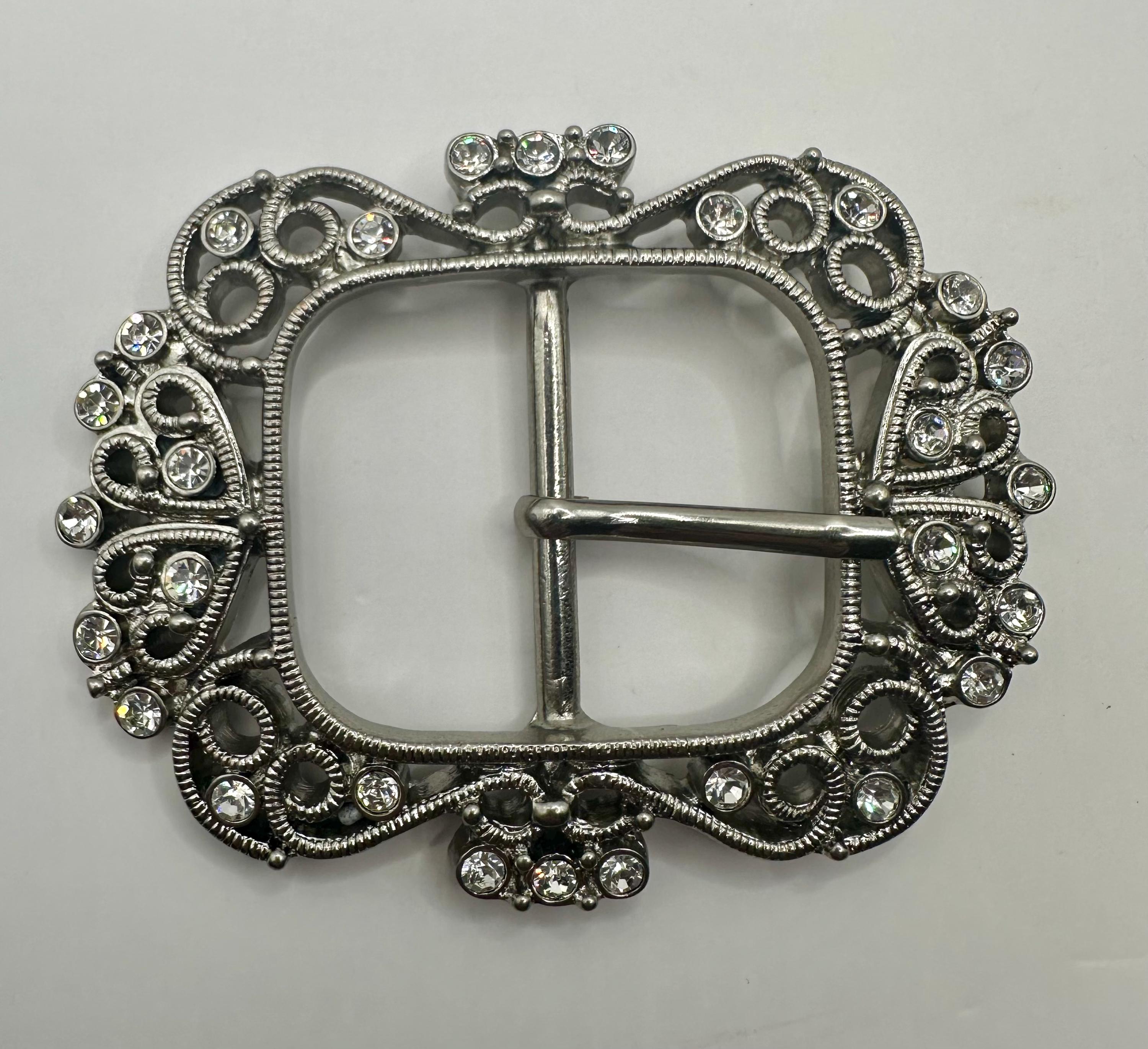 Vintage 1920s Crystal Belt Buckle 2-Part Clasp Silver Metal Art Deco Evening 20s HICKOK 925 Sterling Silver Antique Art Deco Monogram Belt  main image 3