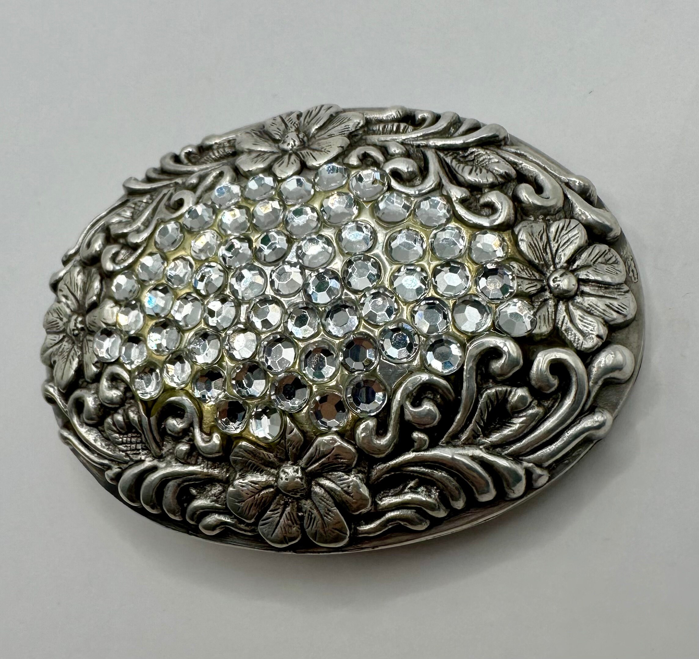 Western Floral Engraved Silver Rhinestone Belt‎ Buckle S6522K Cowgirl Southwest Southwestern Cowgirl Rodeo Cowboy Floral Tooled Rhinestone  main image 2
