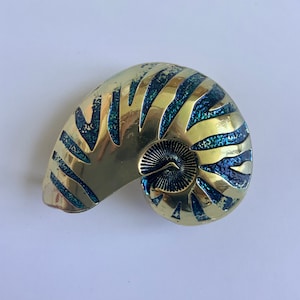 Shell Belt Buckle Gold Plated Blue Hand Painted Enamel