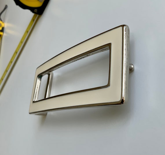 White Enamel Large Rectangle Retro Mod Vintage Be… - image 4