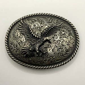 Vintage Western Cowboy Cowgirl Rodeo Flying Eagle Belt Buckle Antique Nickel