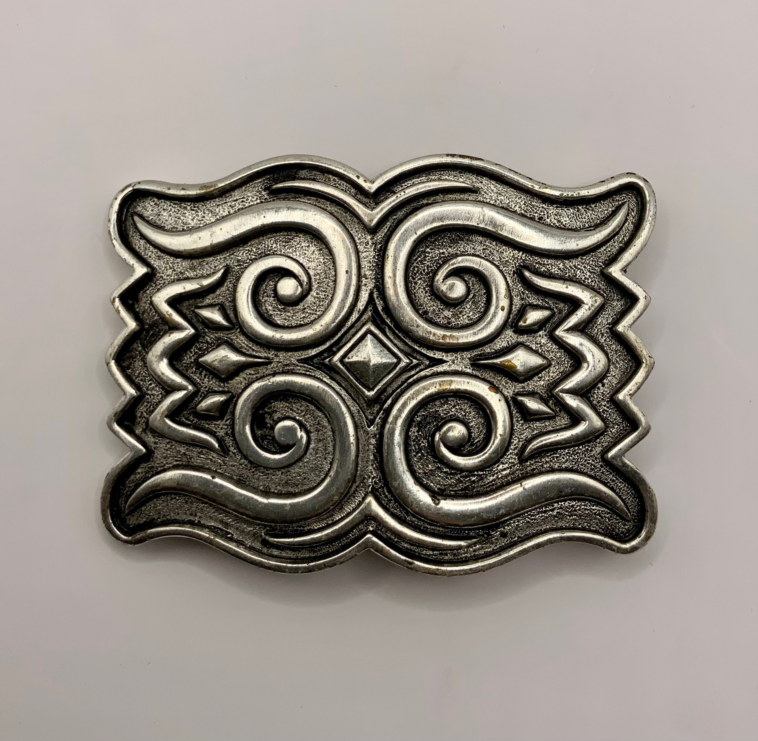 Vintage 90s PAPPAGALLO Pewter Tone Metal Two Piece Belt Buckle Abstract Y2K Women main image 2