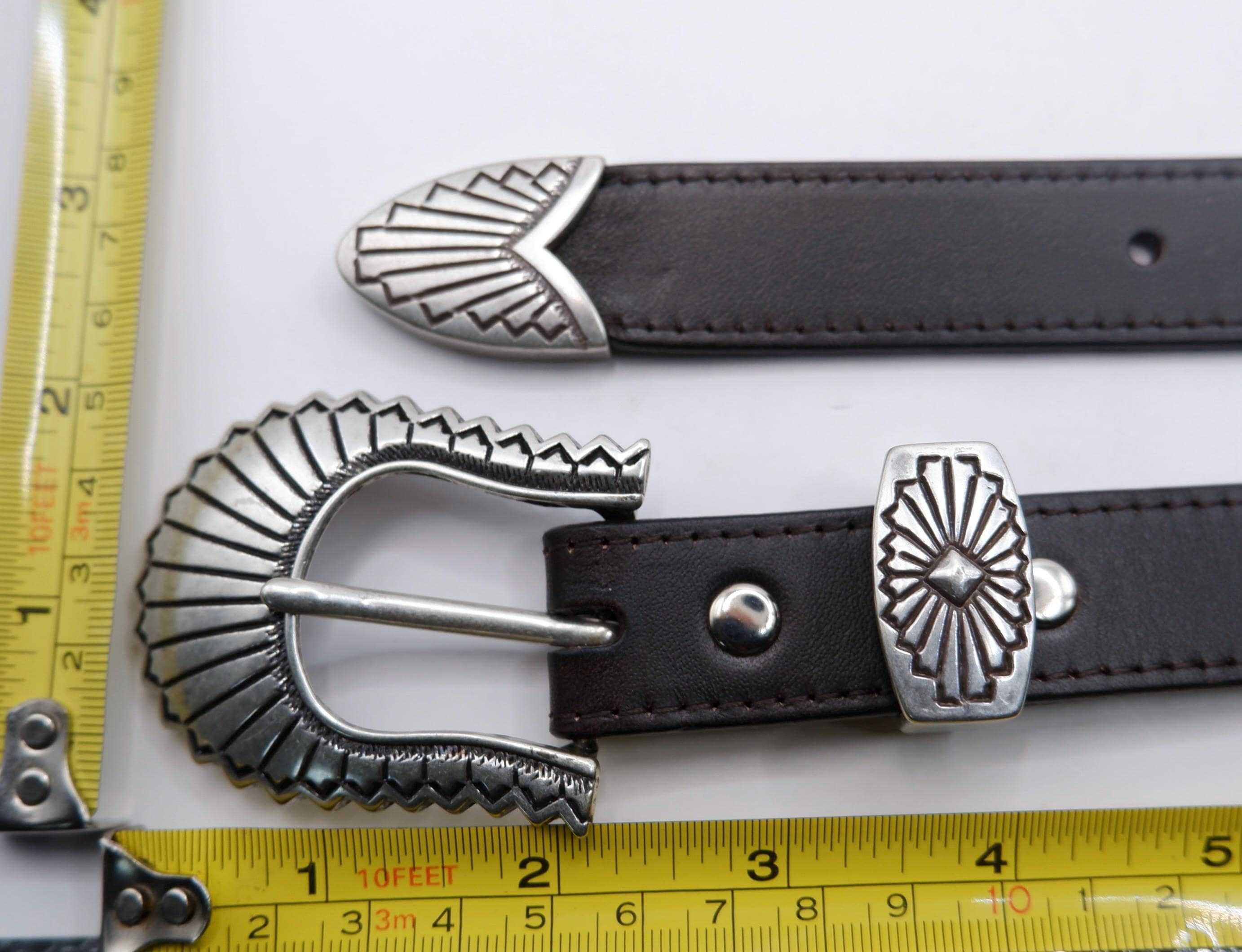 Another Line Vintage Black Leather Western Silver Buckle Skinny Belt Size 30 USA SUOSDEY Western Belts for Women Black Fashion Skinny Leather  main image 4