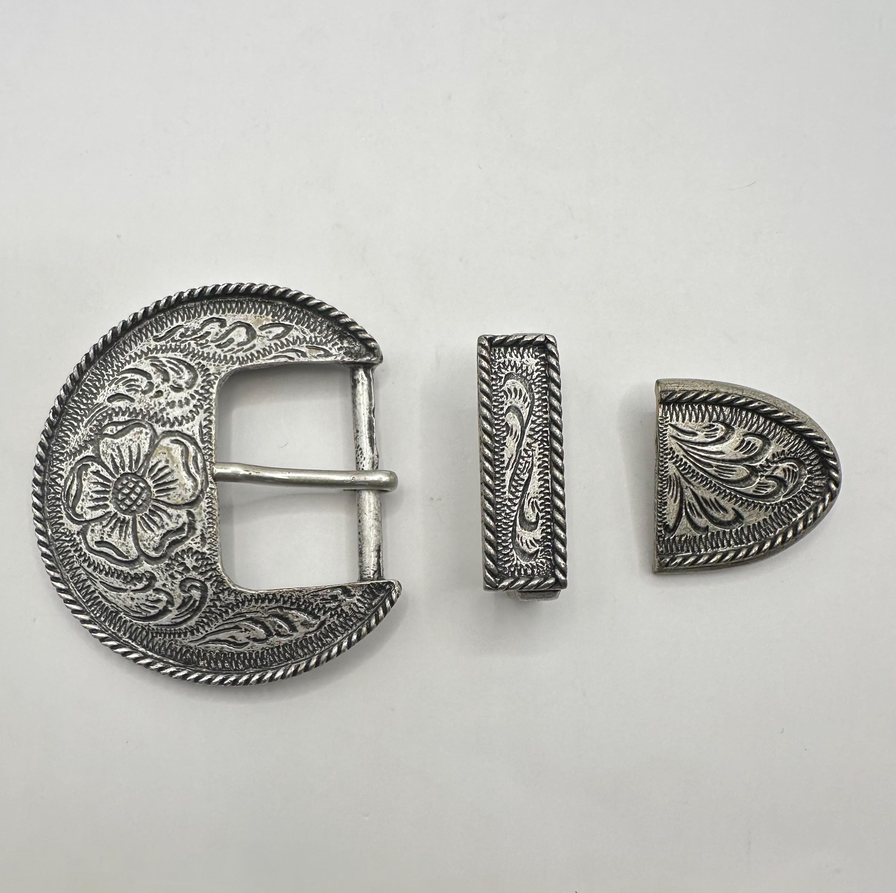 Vintage 3 Piece Western Belt Buckle Set - Floral Engraved  display picture 1