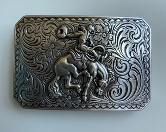 Southwestern Rodeo Cowboy Belt Buckle Vine And Flower Silver Plating Chevron