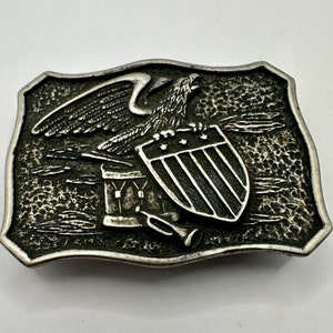 Vintage Belt Buckle American Flag Shield Eagle Patriotic Unique Shape Interchangeable Belt Buckle Antique Nickel