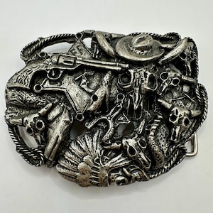 Large Western Belt Buckle, Vintage, Interchangeable, Heavy, Cowboy, Rodeo, USA made, Rare, Unique, Cowgirl, Leather Rock, Silver Belt Buckle