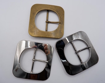 Interchangeable Rounded Retro Square Belt Buckle, Vintage Metal Belt Buckle, Antique Brass, Silver & Gunmetal Replacement Buckle, Minimal