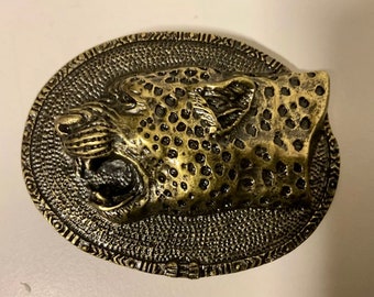 Rare,solid, vintage Leopard head belt buckle.Antique brass plated.Made in Italy. Interchangeable Belt Buckle
