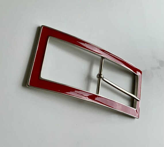 Large Red Rectangular Centre Bar Belt Buckle Retr… - image 5