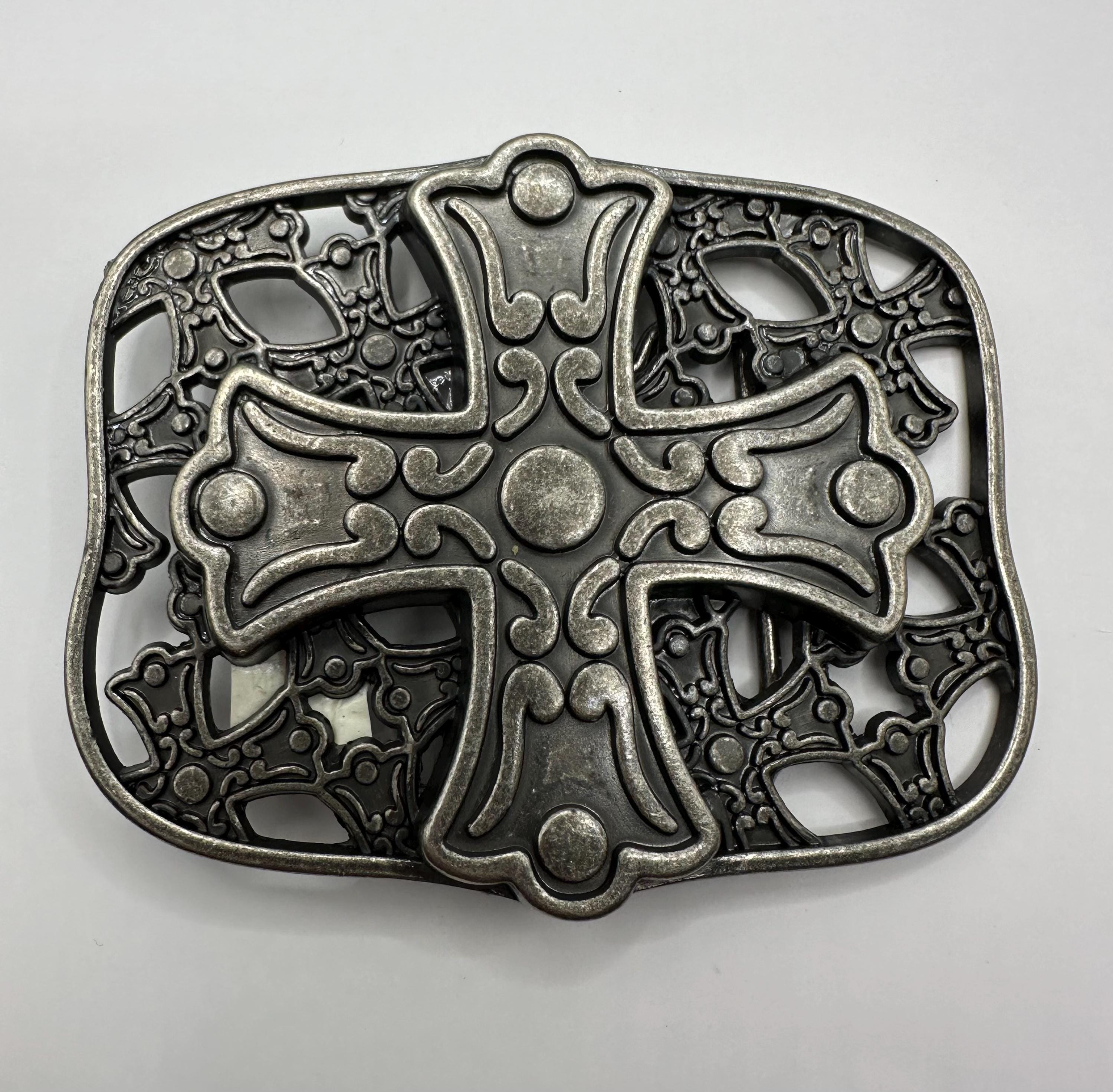 Vintage Cross Belt Buckle Celtic Religious Rectangular Metal Big