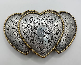 CRUMRINE WESTERN BELT BUCKLE FLORAL ROSE SCROLL SILVER GOLD TONE VINTAGE Vintage CRUMRINE Western Roses Belt Buckle Silver Plated  main image 2