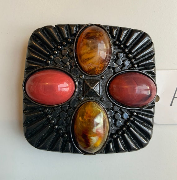 Square Ornate Belt Buckle. Faux Coral and Faux Amber. - Etsy