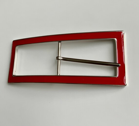 Large Red Rectangular Centre Bar Belt Buckle Retr… - image 4
