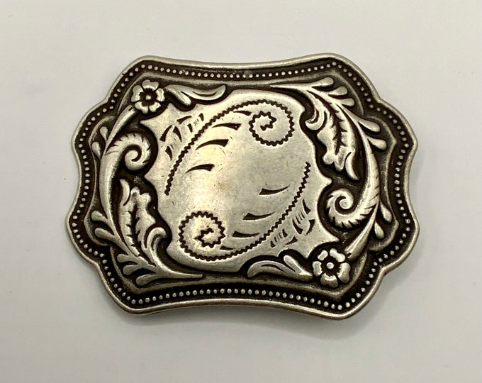 Stunning Rare Western Southwestern Cowgirl Cowboy Belt Buckle with Engravings Antique Nickel.