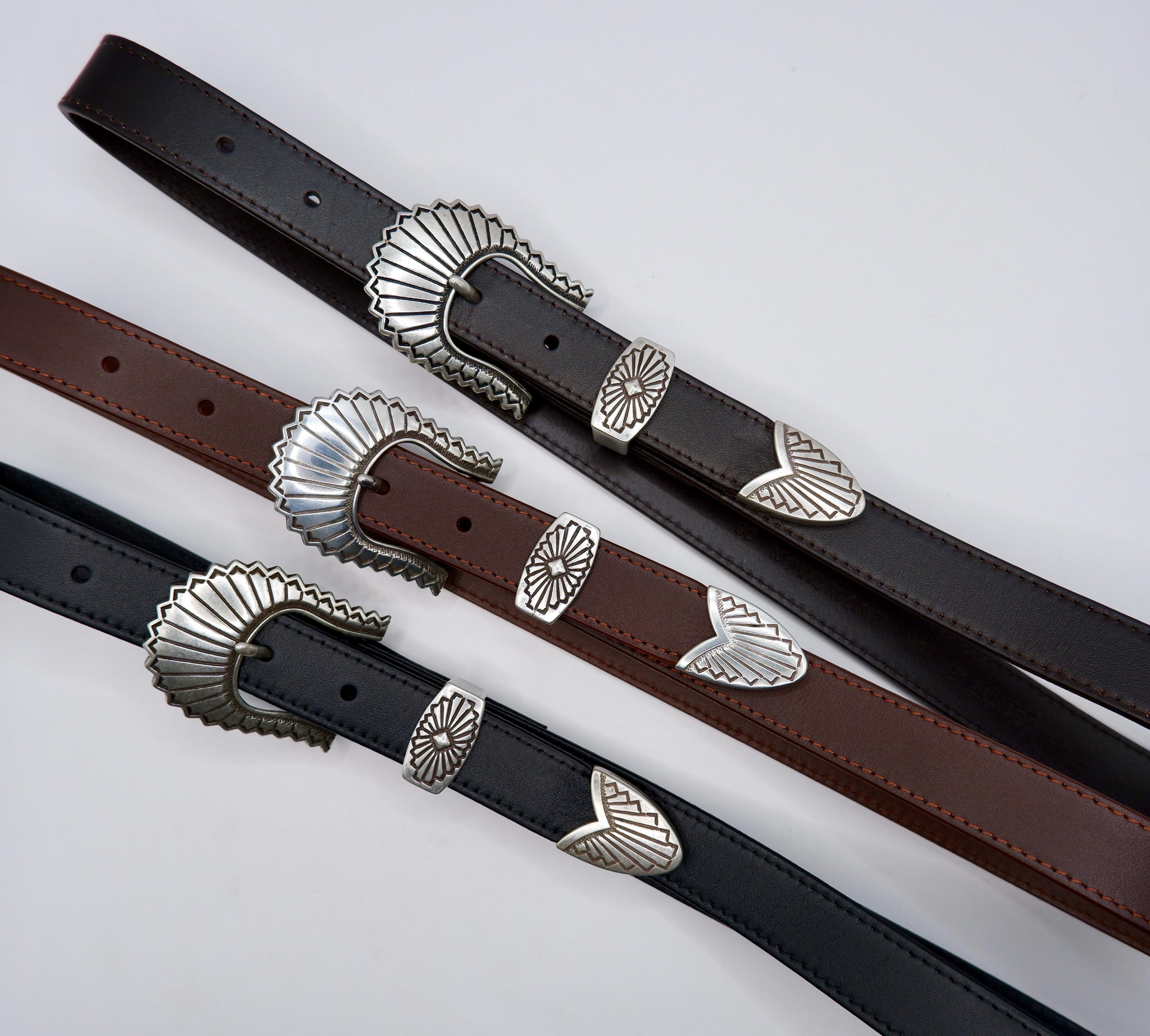 1 Inch 25 Mm Black Leather Skinny Belt, 3 Piece Western  display picture 3