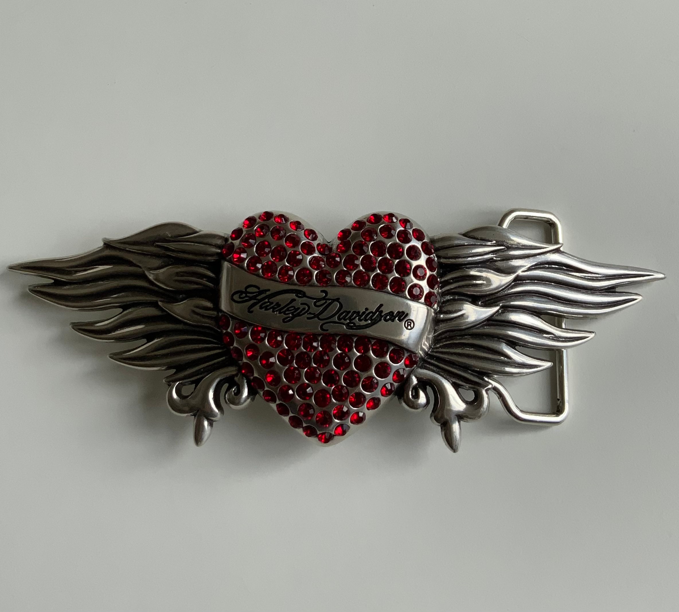 Harley-davidson Women's Rhinestone Heart&wings Belt Buckle