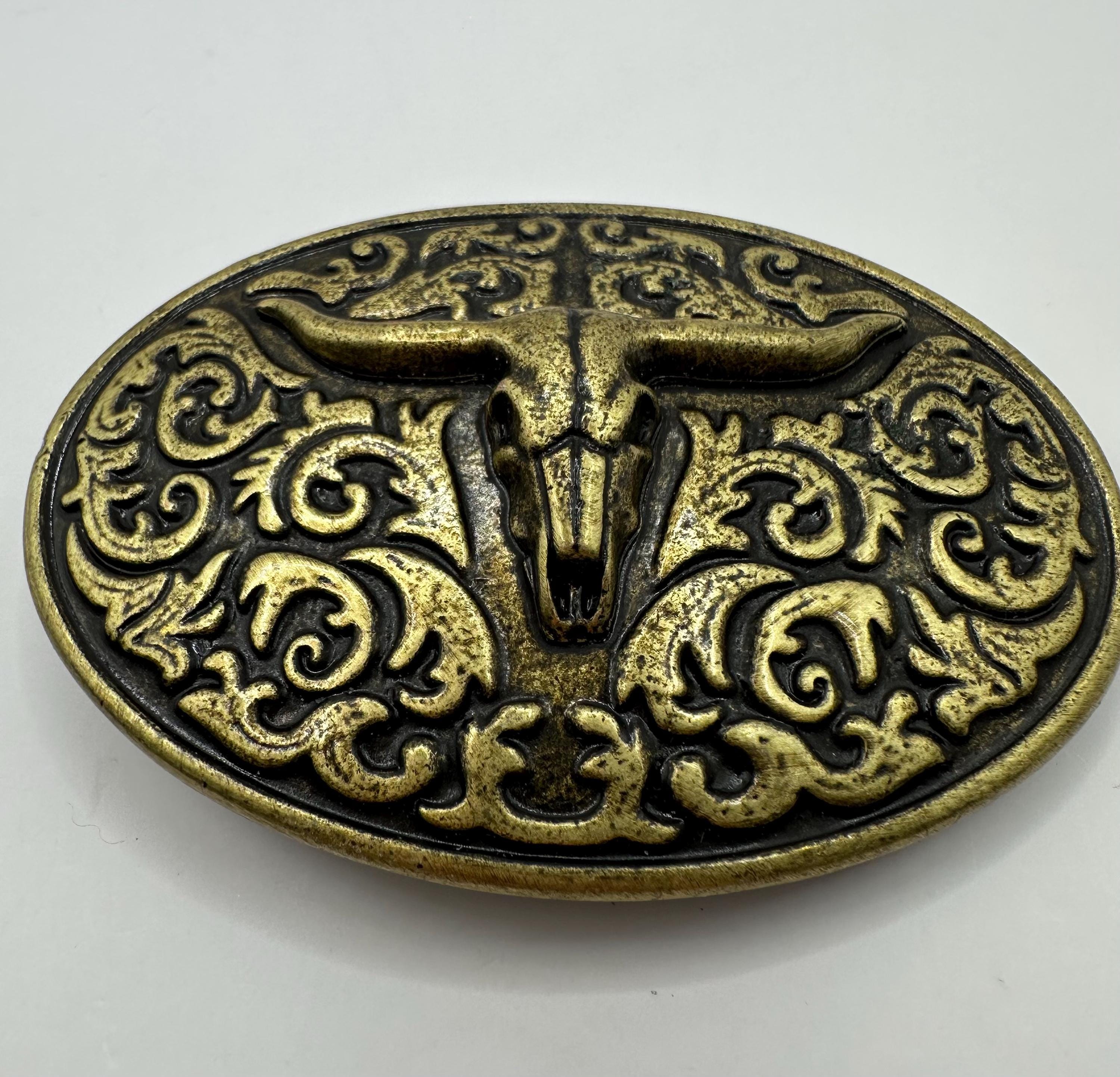 Vintage Oval Antique Brass Belt Buckle, USA Made  display picture 1
