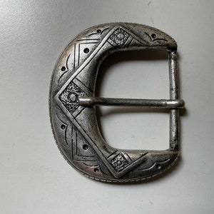 Vintage,Viking,Boho, Geometric,Medieval,Engraved Belt Buckle.Old Silver.Italy