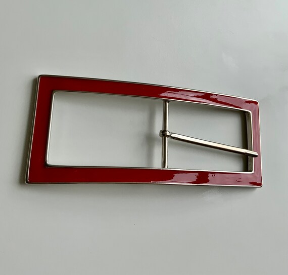 Large Red Rectangular Centre Bar Belt Buckle Retr… - image 3
