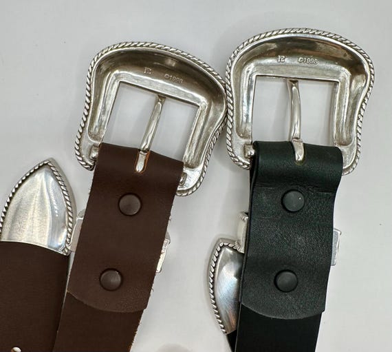 Western 3 Piece Buckle Set Brown or Black 1.5 Inch Genuine  display picture 3