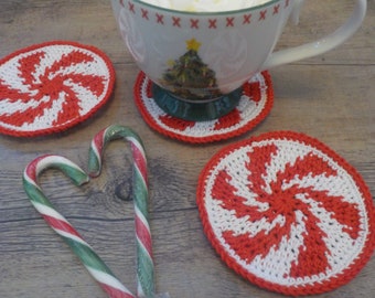 Sweet Swirl coaster and decoration crochet pattern - pdf - Christmas coaster - peppermint candy - festive decoration - Christmas home