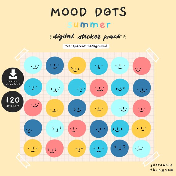 Cute Mood Tracker Stickers Summer Stickers Digital Stationary and Journaling  Goodnotes Bujo Cute Faces Printable Sticker Sheet 