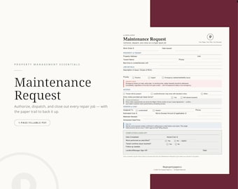 Landlord Maintenance Request Form | Fillable PDF (Instant Download)