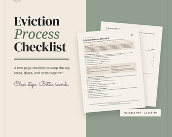Printable Eviction Process Checklist for Landlords, Court Filing and Cost Tracker PDF