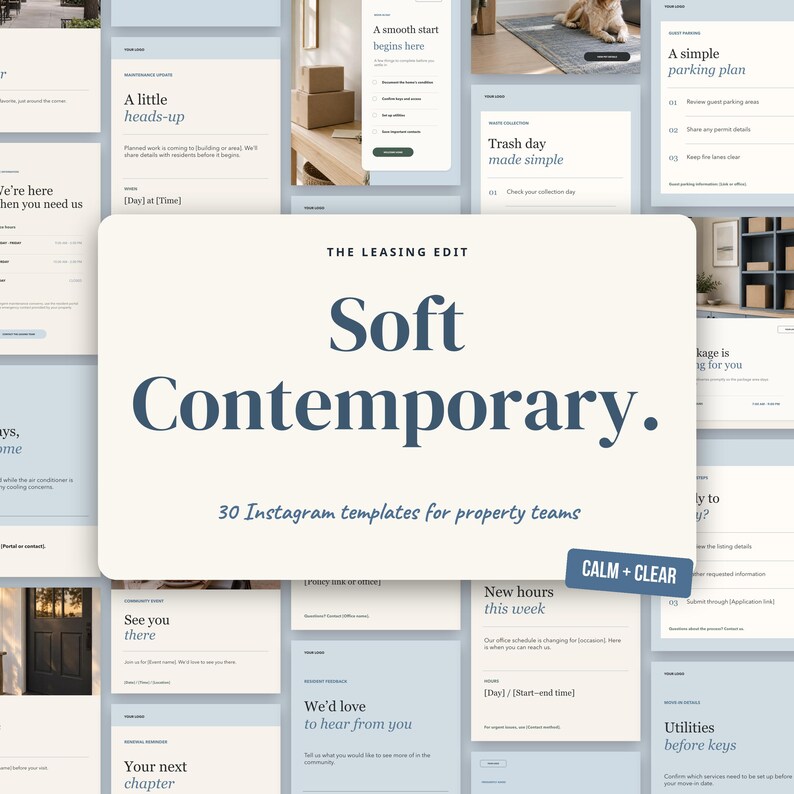 Apartment Instagram Templates, 30 Editable Canva Social Media Templates for Property Managers | Soft Contemporary image 1