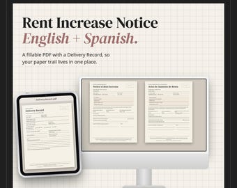 Rent Increase Notice Template, English & Spanish, Fillable PDF with Delivery Record