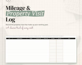 Landlord Mileage Log, Rental Property Visit Tracker (Excel Spreadsheet)