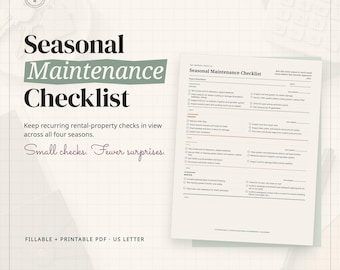 Landlord Seasonal Maintenance Checklist, Fillable PDF, Rental Property Safety Checks